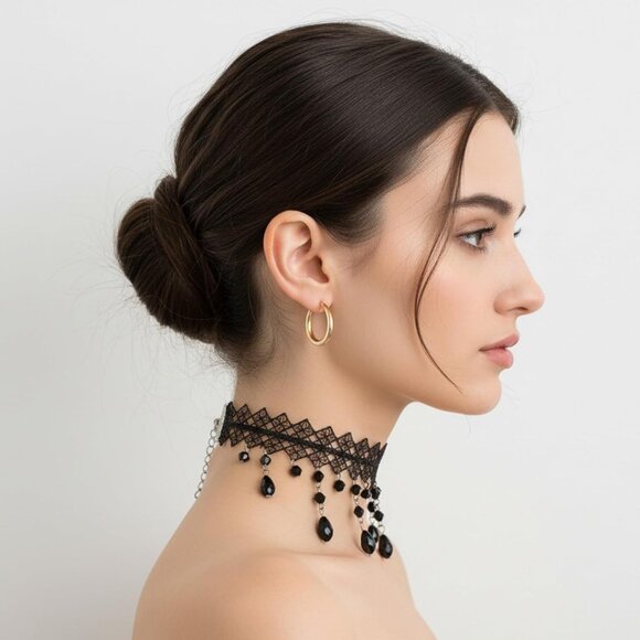 Gothic Black Choker Necklace for Women Gothic Black Necklace Adjustable Vintage - Picture 5 of 7